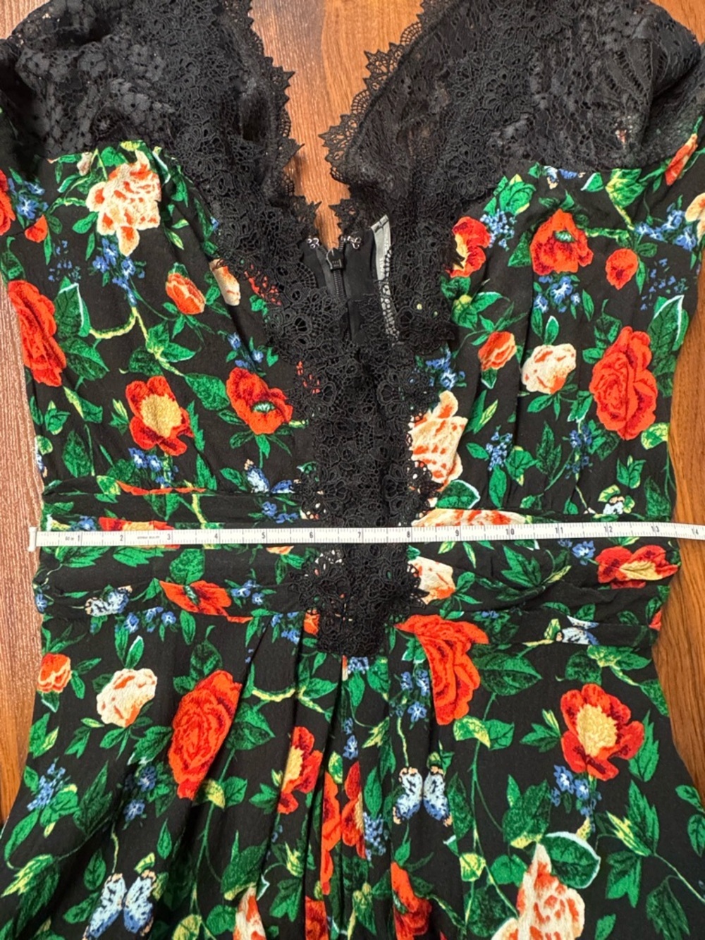 Anthropologie V Neck Mini Dress Black Floral Size 4 - Picture 8 of 16